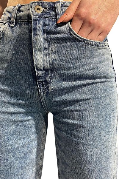 byhaziran butik Kaile Women's Light Blue Snow Wash High Waist Stretchy Stylish Wide Leg Jeans
