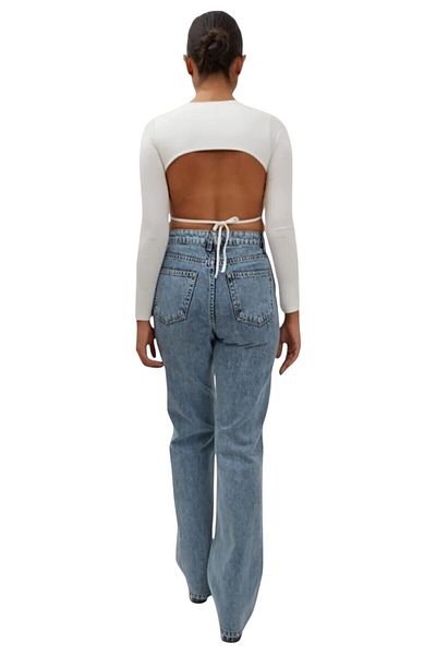byhaziran butik Elodie Young Girl Light Blue Snow Wash High Waist Lycra Casual 90's Loose Jeans