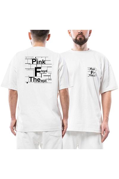 Z zepplin Pink Floyd The Wall Μπροστινό Πίσω Τυπωμένο Λευκό Μπλουζάκι Oversize