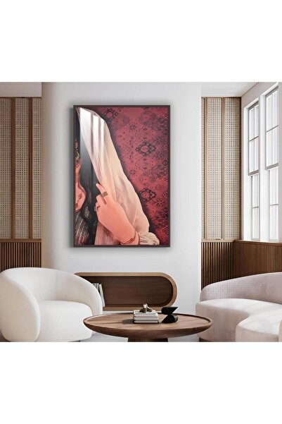 Marktna لوحة جدارية خشبية بتصميم فتاة مع برواز بني و طبقة من الاكرليك الشفاف