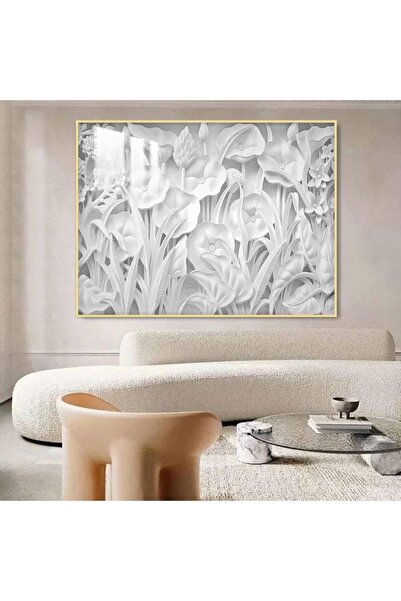 SND Wooden wall panel printed with gypsum board design with a golden frame an...