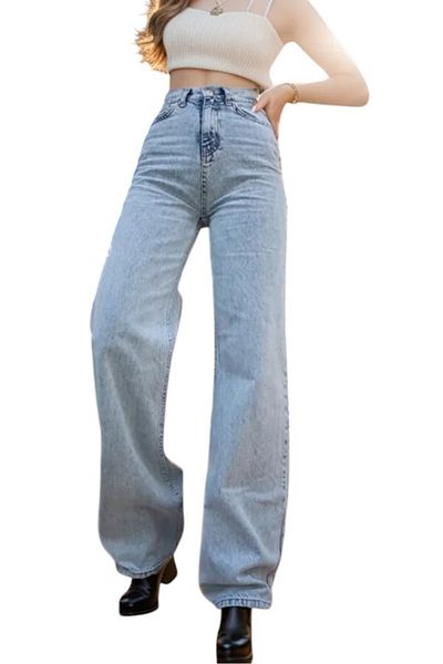 byhaziran butik Anastas Young Girl Light Blue Snow Wash High Waist Lycra Casual 90's Loose Leg Jeans