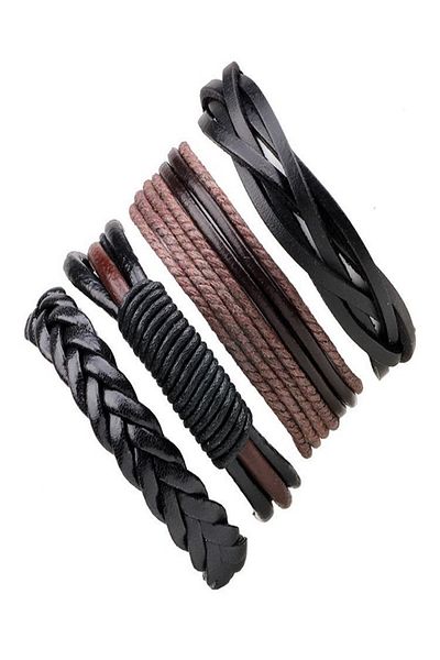 JustZEN Set 4 bratari cu multiple straturi, JustZEN™, pentru barbati, din piele naturala, neagra/maro, inc