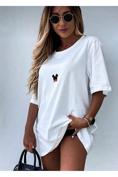 khufu Tricou oversize din bumbac MİCKYY MOUSEE cu imprimeu, tăietură confortabilă, unisex