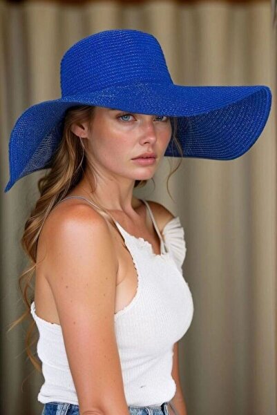 Adorisse Geniş Kenarlı Saks Örgü Desenli Moda Ve Fonksiyonel Şapka Güneşten K...