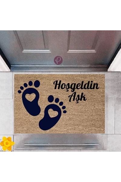 Mu Art Ahşap Door Mat Decorative Digital Printing Welcome Love P-2510