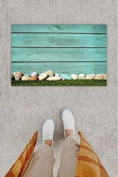 Mu Art Ahşap Digital Printing Decorative Wooden Wall Blue Door Mat K-1268
