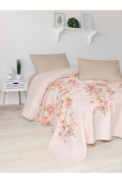 Fixe Fixe Printed Double Bed Blanket Set Pansy Beige