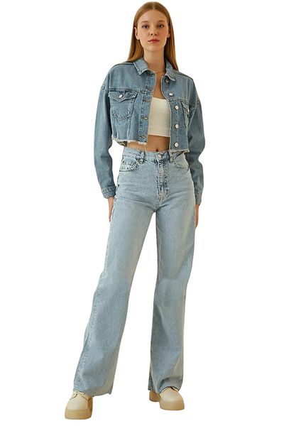 byhaziran butik Tıa Snow Wash High Waist Stretchy Comfortable Wide Leg Jeans