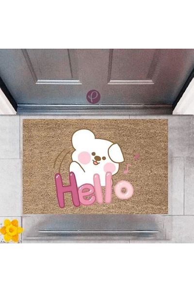Mu Art Ahşap Door Mat Decorative Digital Print Hello P-2505