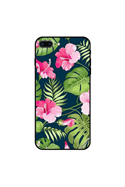 Covernex غطاء حماية لجهاز iPhone 8 Plus بنقشة زهور وردية وأوراق خضراء وريش