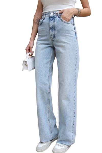 byhaziran butik Isadora Young Girl Blue Wash High Waist Lycra Loose Wide Leg Jeans