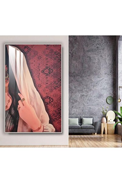 Marktna لوحة جدارية خشبية بتصميم فتاة مع برواز فضي و طبقة من الاكرليك الشفاف