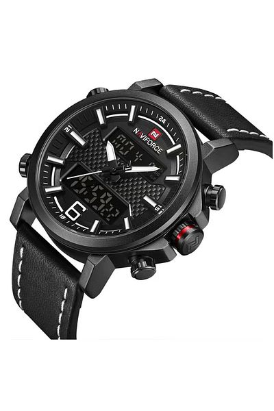 Naviforce Men's Sport Analog-Digital Watch – 46mm Leather Strap, Alarm, Date Display, Water Resistant