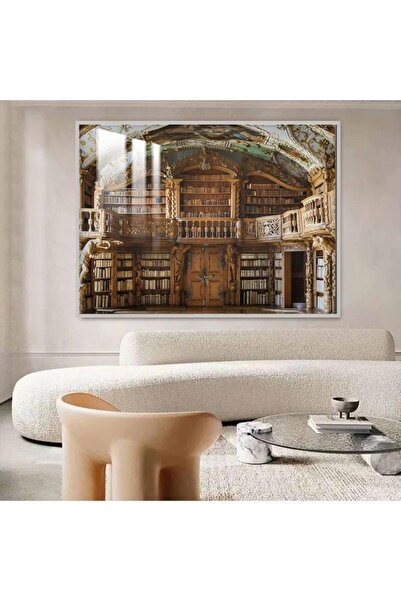 SND Luxury wooden wall plaque with a library design, with a silver frame and a clear acrylic layer