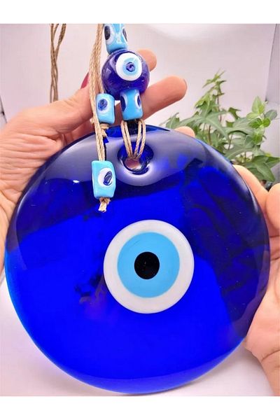 312 KONSEPT 18 cm Modelled Glass Evil Eye Bead with String Rope Wall Ornament Gift Tree Ornament 1 Piece