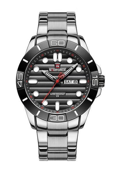 Naviforce Men's Stylish Analog Watch – 45mm Stainless Steel Strap, Day & Date Display, Water Resistant