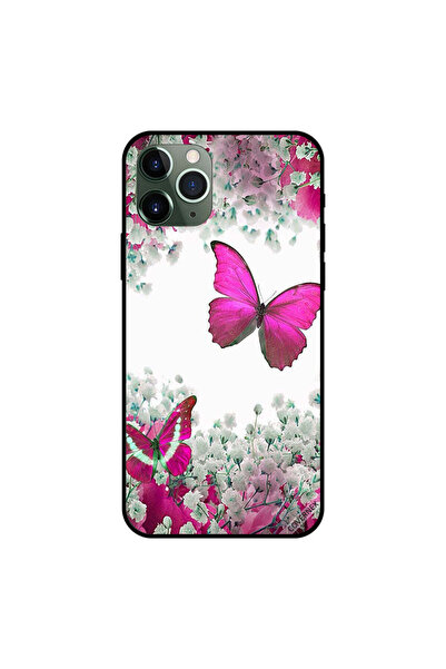 Covernex غطاء حماية لجهاز iPhone 11 Pro Max بتصميم فراشة وردية داكنة وزهور بيضاء