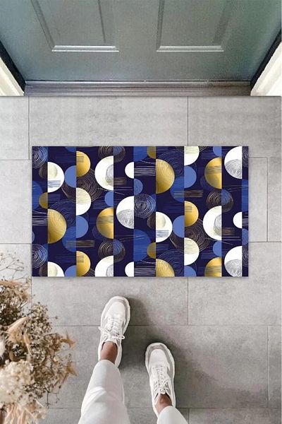 Mu Art Ahşap Digital Printing Dark Blue Semi-Circle Door Mat