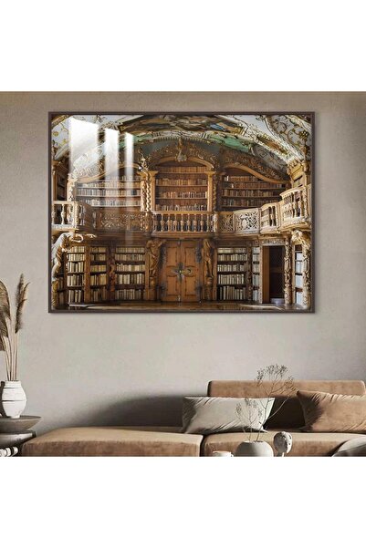 4gdran لوحة جدارية خشبية فاخرة بتصميم مكتبة مع برواز شامبين و طبقة من الاكرلي...