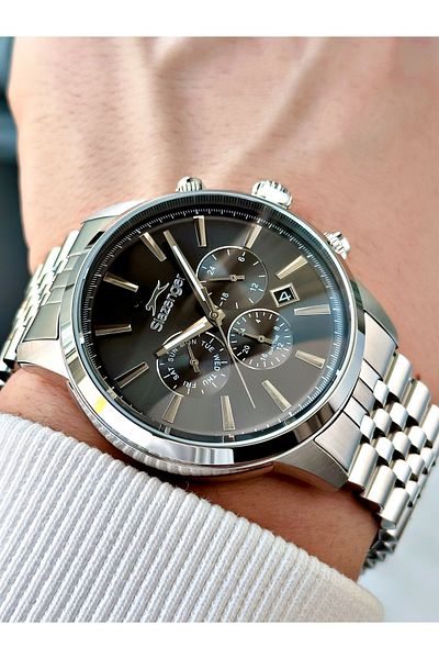 Slazenger Silver-Black Color 10 Atm Waterproofness Steel Cord Steel Case Men Wristwatch 1812.05Mr