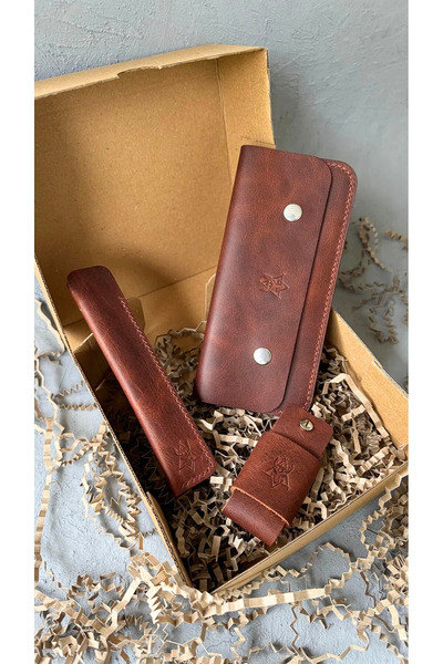 DEER Genuine Leather 3-Piece Gift Set – Wallet & Keychain & Pen Holder