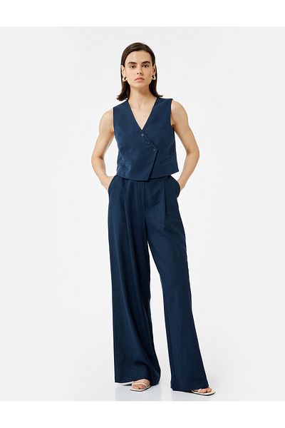 Koton Modal Fabric Asymmetric Cut Button Double Breasted Crop Vest