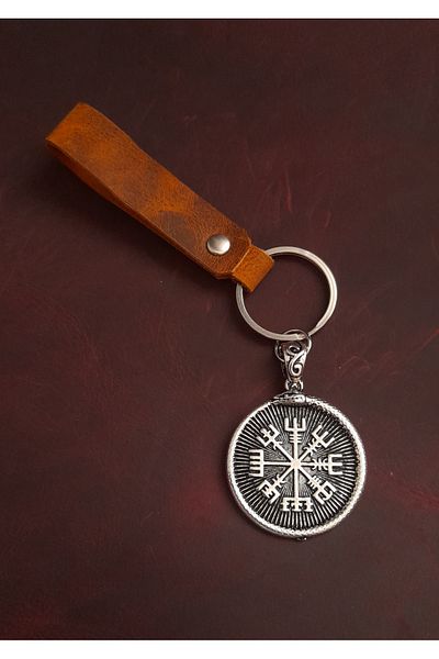 BSN Store Double Sided Vegvisir and Valknut Figure Keychain Premium Handmade Real Leather Keychain