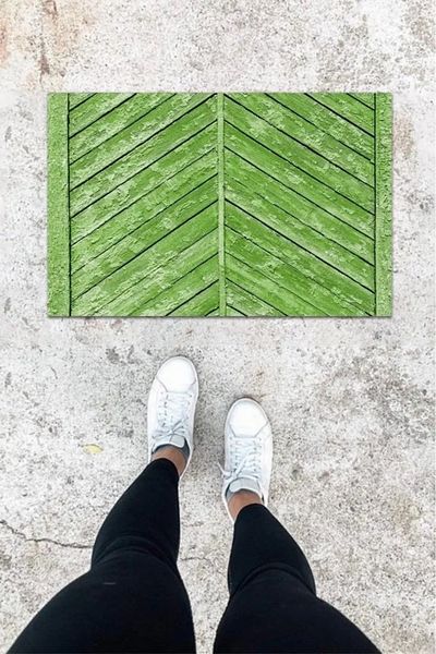 Mu Art Ahşap Digital Print Green Wood Door Pattern Door Mat K-1050