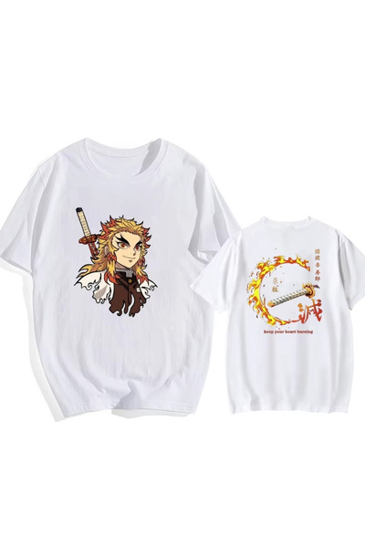 Flood Of Style تي شيرت رجالي منقوش بتصميم الرسوم المتحركة للجنسين Rengoku Kyo...