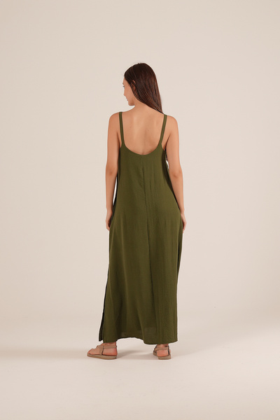 Paw Garage Γυναικείο φόρεμα Rose Tela με λουράκια Maxi Size Side άνοιγμα