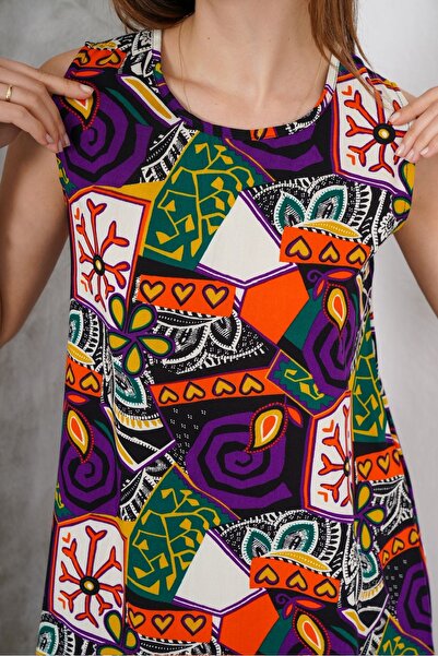SheLoria Women's Purple Ethnic Patterned Viscose Mini Dress