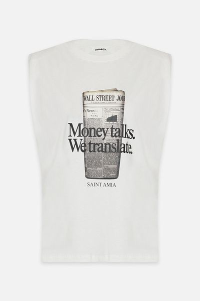 Amia&Co. Ecru Printed Sleeveless T-Shirt with Cotton Detail