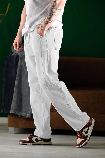 Oksit Reax Camils Elastic Waist Drawstring Straight Leg Relaxed Fit Men's Jean Trousers