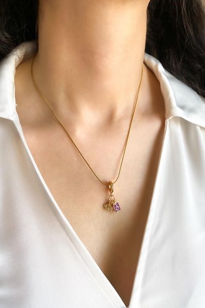 DEMOKAN Women's Steel Necklace Triple Charm Flower Fan Detail Necklace