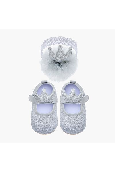 Juniors Crown Detail Booties and Headband Set