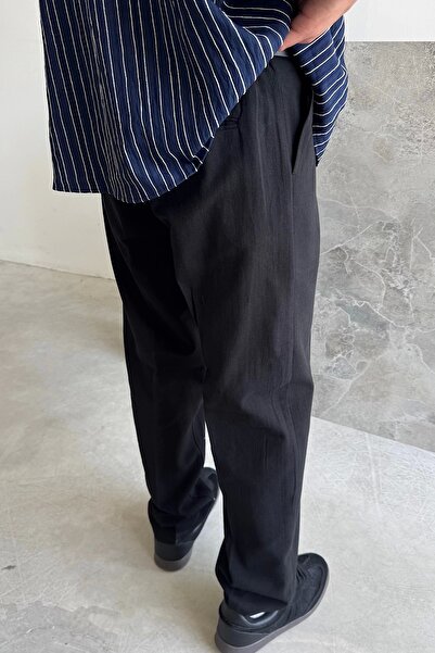 yung Black Raw Linen Baggy Trousers