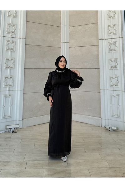 MERVEPLUME Plume Women's Hijab Belted Dress Evening Dress with Belt Detail