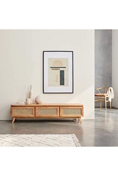 WoodenDecoration01 Nova Rattan TV Ünitesi – Masif Ahşap & Hasır Detaylı