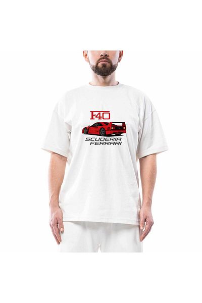 Z zepplin Λευκό μπλουζάκι Ferrari F40 Oversize