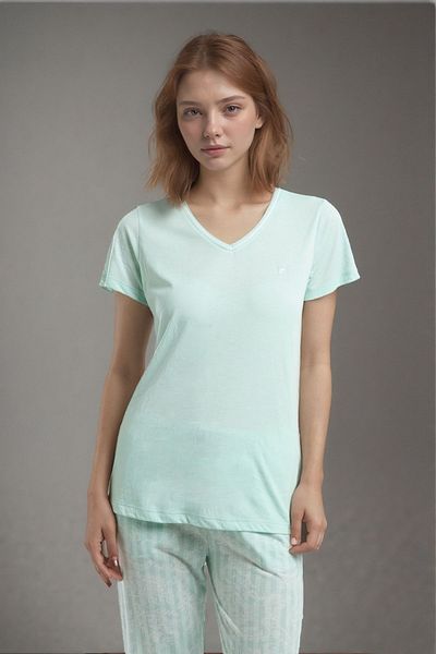 Pierre Cardin Women's Short Sleeve V Neck Mint Viscose Pajamas Set Q9P0K7C5K