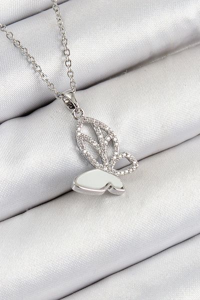 Generic 316L Steel Zircon Stone Butterfly Model Silver Color Women's Necklace