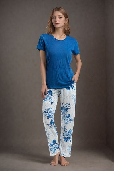 Pierre Cardin Women's Short Sleeve Wide Collar Navy Blue Viscose Pajamas Set Q9P0K7C9K
