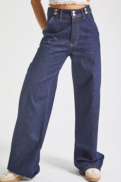 its basic Women's Indigo Color 7W5-50 Belt Detailed Wide Leg Fit 100% Cotton Denim Jean