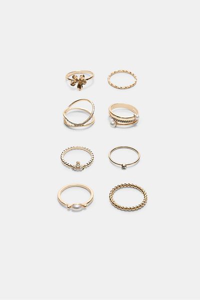 Stradivarius Set of 8 rhinestone rings
