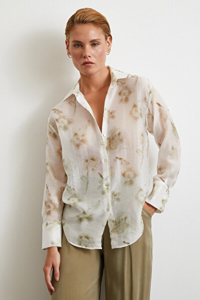 Never more Organza Patterned Tulle Shirt Green