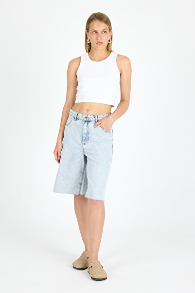 1434 Polo State Ice Blue Loose Cut Above Knee Denim Shorts
