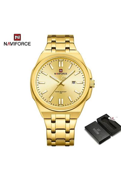 Naviforce Gold Stainless Steel Watch with Date Display