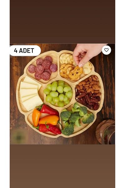 shop Wooden Presentation Holder with 4 Compartments, Snack Holder, Breakfast 20X20 cm