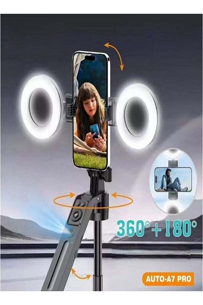 Generic AI intelligent 360 Auto Face Tracking Tripod 360° Rotation with Stand & Light, Phone Camera Holder